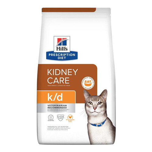 Alimento Hill's Prescription Diet Kidney Care Feline k/d para gato adulto de raza  mediana sabor pollo en bolsa de 1.8kg