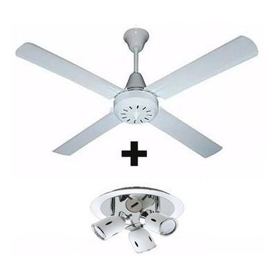 Ventilador De Techo Blanco 4 Palas + Plafon 3 Luces Niza Tg