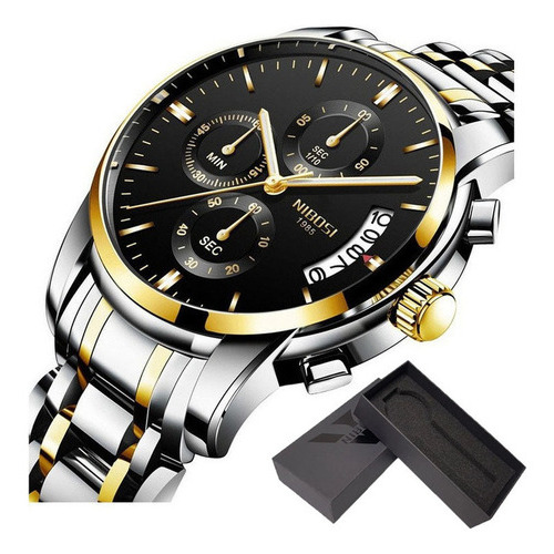 Relojes De Cuarzo Nibosi Luxury Chronograph Para Hombre Color Del Fondo Plateado/dorado/negro