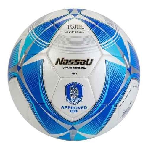 Pelota de fútbol Nassau Tuji FA nº 5 color blanco y azul y celeste y plateado
