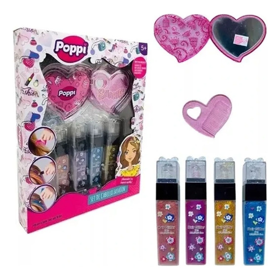 Set De Belleza Pinta Cabello Fashion Brillos Infantil Poppi