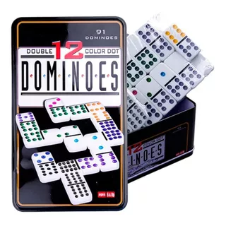 Dominó 55 Fichas A Color Doble 9 Juego De Mesa Caja Metálica