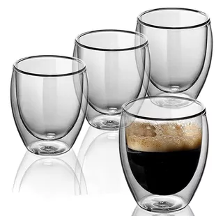 Taza Cafe Expresso 4 Vasos Vidrio Doble Pared Térmica 80 Ml