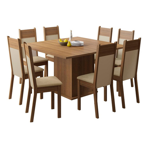 Juego Comedor Madesa Panamá Mesa Tapa Madera 8 Sillas Color Marrón/Crema/Beige sintético