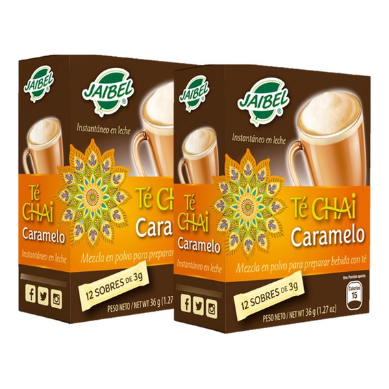 Jaibel Te Chai Latte 2 Paq X12 Sobres Caramelo - Tradicional