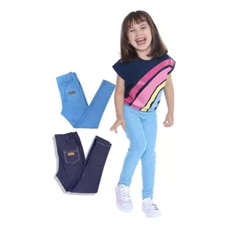 Calça Legging Infantil Juvenil Menina Imita Jeans Azul 01-14