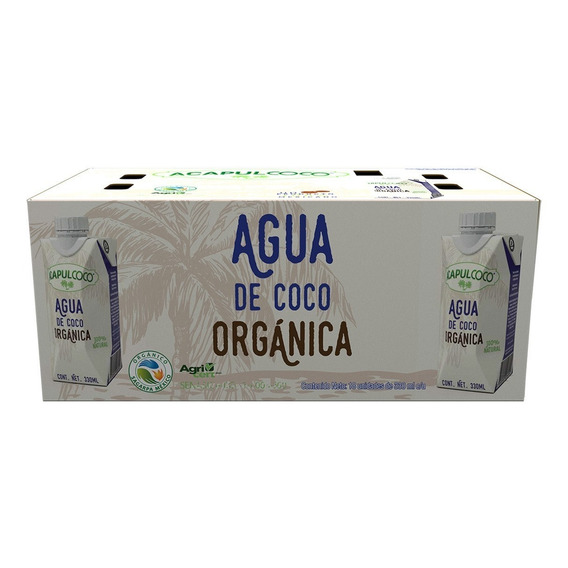 Caja Agua De Coco Acapulcoco Orgánico 18pz De 330ml