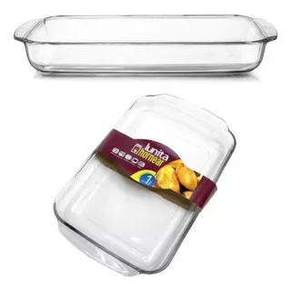 2 Molde Refractario Rectangular Hornear Bandeja Vidrio 3.2l Color Transparente