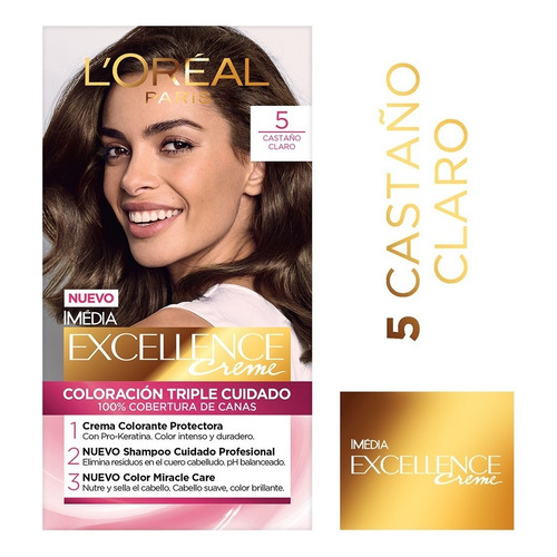 Kit Tintura L'oréal Paris Excellence Creme Tono 5 Castaño Claro Para Cabello