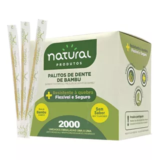 Palito Dente Bambu Embalado Um A Um - Natural Caixa C/ 2.000