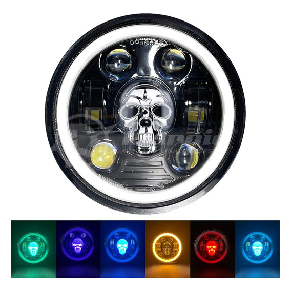 Faro Led Drl H4 Ojo De Ángel 5.75in Rgb Colorido Cráneo Moto