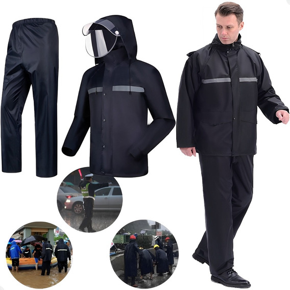 Impermeable Motociclista Negro Reflejantes,traje De Agua