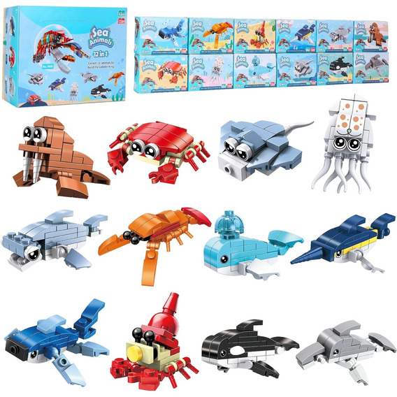 Puzzle 3d  Animales Marinos Set 12 En 1 Juguetes Bloques