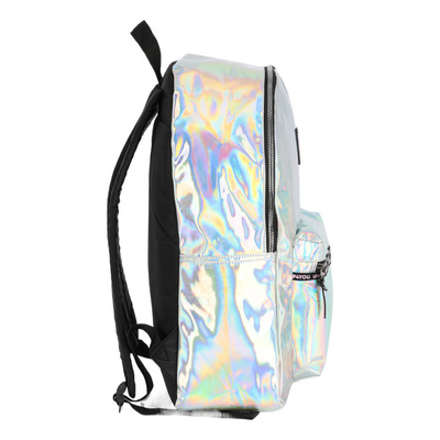 Mochila Costas Up4you Holográfica Escolar Juvenil Cor Prata Desenho Do Tecido Holográfico