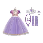 Vestido Rapunzel Enrolados + Brincos Colar Vara Luvas Coroa