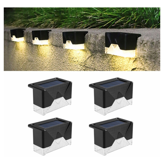 4 Pcs Lámpara Luz Solar Exterior Jardín Escalera Tierra Led