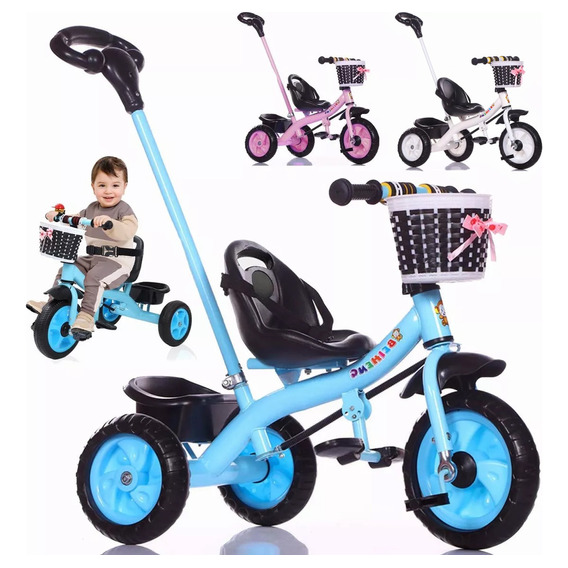 Triciclo Bebe Niños Con Cajuela Y Barra Empuje Y Pedal 2en 1