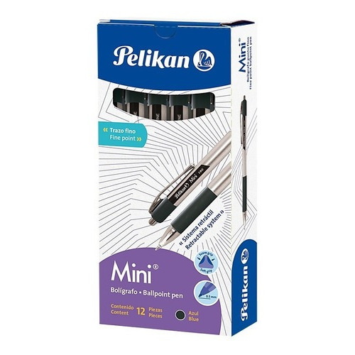 Bolígrafo Pelikan Mini Fine - Retractil - Trazo Fino (x12) Color de la tinta Negro
