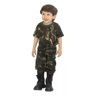 Kit Roupa Infantil Camuflada Calça + Camiseta + Boné Eb