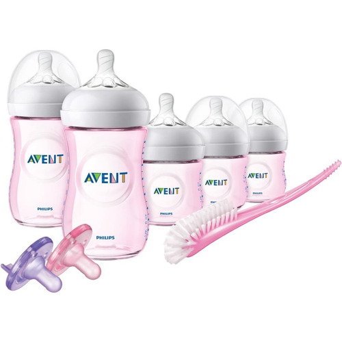 Kit Inicio Biberones Mamilas Phillips Avent Natural Rosa Set Kit 0