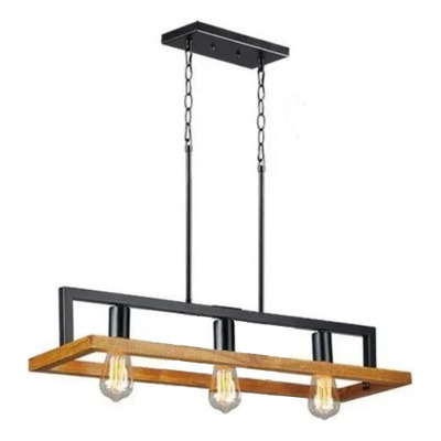 Colgante 3 Luces Woody 115 Madera Negro Industrial Apto Led