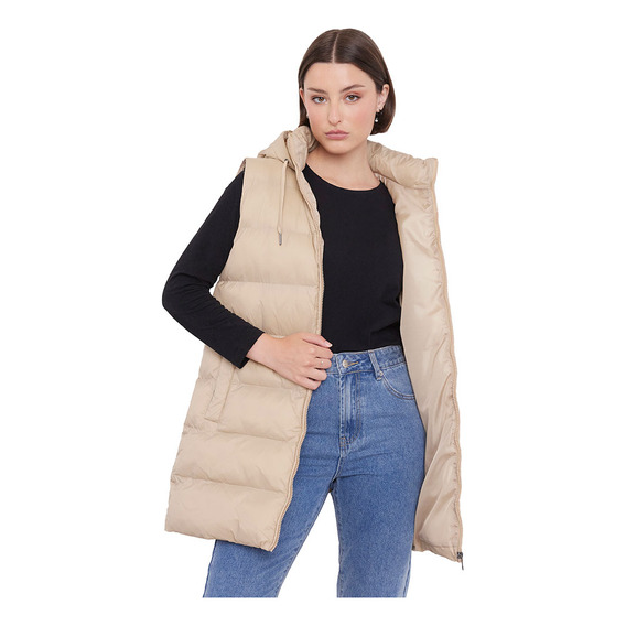 Parka Mujer Larga Sin Mangas Beige Corona