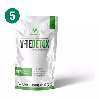 Paq 5 V-té Detox Vitalhealth 1 Sobre Rinde 4 Litros C/u