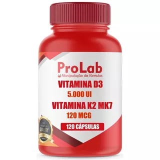 Vitamina K2 Mk7 120mcg + Vit D3 5.000ui 120 Cáps Oleosas