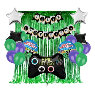 Set Decoración Videojuego Globos Control Xbox Cumpleaños D12