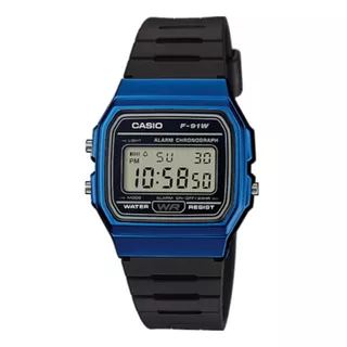 Relógio De Pulso Casio Collection F-91 Com Corpo Azul,  Digital, Para Masculino, Fundo  Cinza, Com Correia De Resina Cor Preto, Subdials De Cor Preto, Ponteiro De Minutos/segundos Preto, Bisel Cor Pre