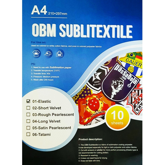 Papel Obm Sublitextil Elástico (sublibordado) 10 Hojas A4