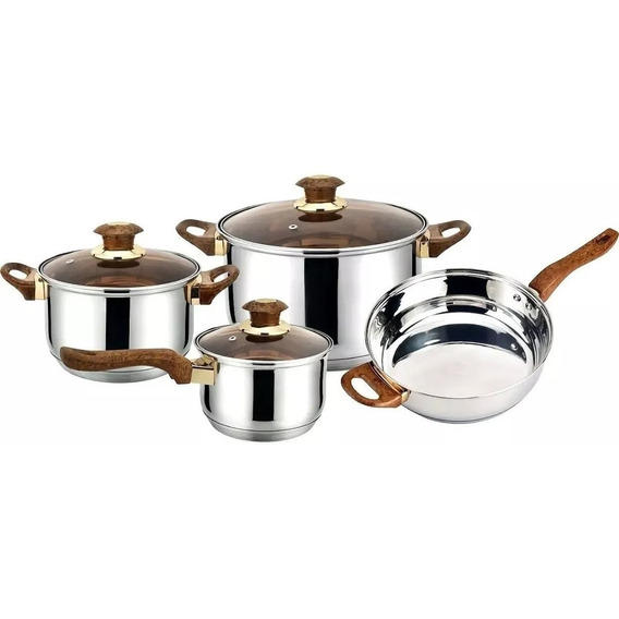 Set Batería De Cocina 7 Piezas Acero Inoxidable Cacerolas