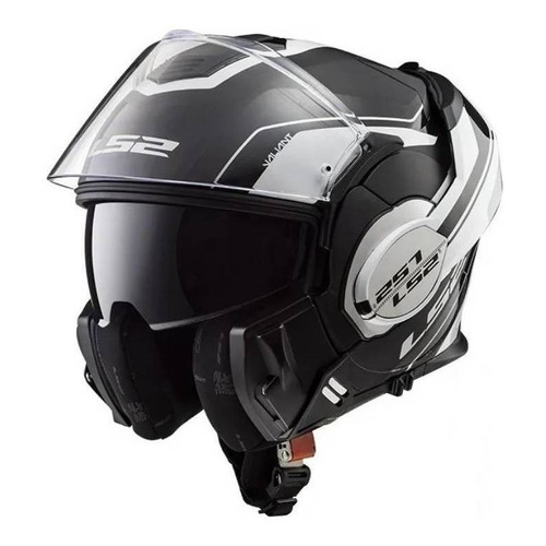 Casco para moto rebatible LS2 Valiant FF399  negro y blanco lumen talle S 