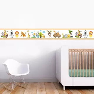 Faixa Decorativa Infantil Papel Parede Safari Animais Quarto Cor Colorido