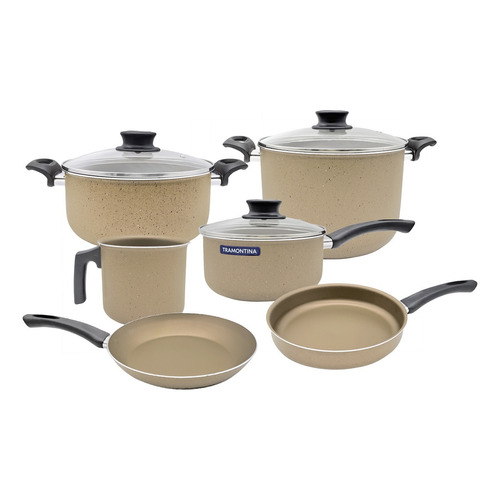 Set Juego Bateria Ollas Cocina Tramontina Paris Granito 9pzs Color Ocre