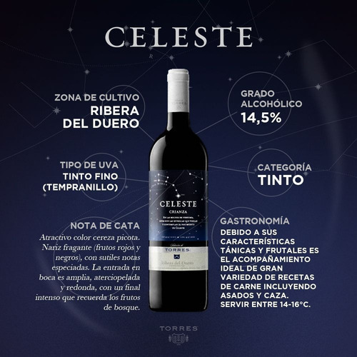 Vino Tinto Torres Celeste Crianza Botella 750 Ml