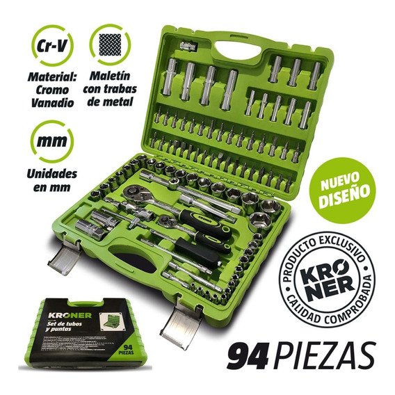 Set Juego De Tubos Llaves Puntas Kroner De 94 Piezas Cromo V