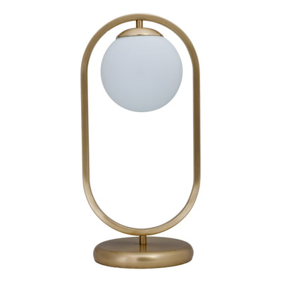 Lampara De Mesa Marsella Oval Aro Dorado Globo Opal Led E27