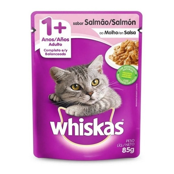 Alimento Whiskas 1+ Whiskas Gatos  para gato adulto todos los tamaños sabor salmón en salsa en sobre de 85 g