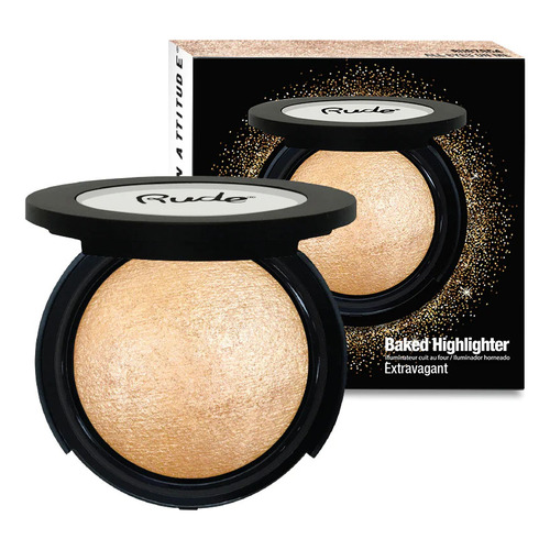 Iluminador Compacto Baked Highlighter Tono Extravagant  Rude Cosmetics