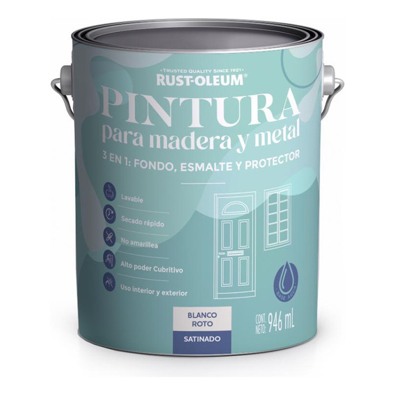 Pintura Para Madera Y Metal Rust-oleum Satinado 946ml Color Blanco Roto