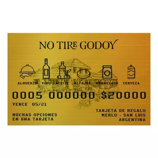 Gift Card Tarjeta Regalo No Tire Godoy Productos Resto 20000