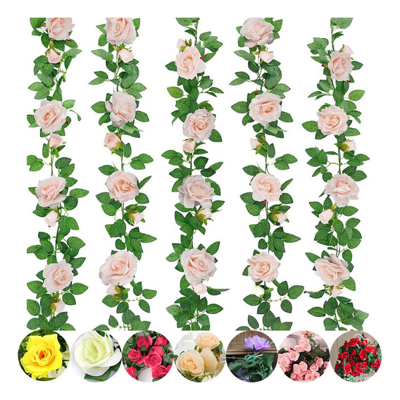 Pack De 5 Rosas De Ratán Con 9 Cabezas (cabezas De 2.3m 7cm)