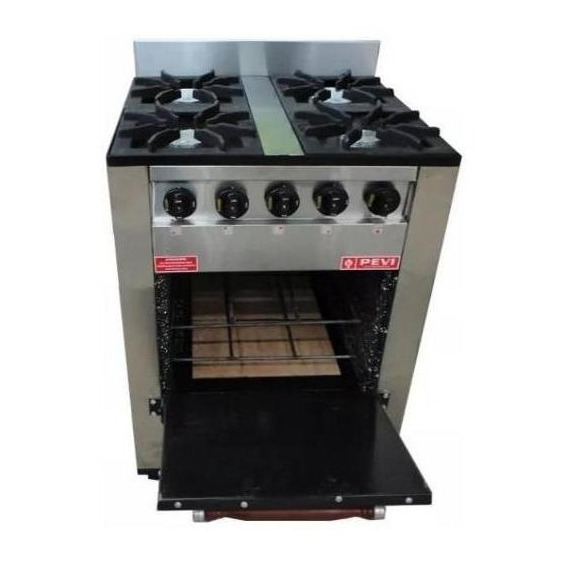 Cocina Industrial Pevi 4 Hornallas 60cm Acero Inox Horno