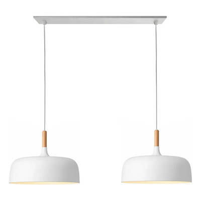 Colgante 2 Luces Bois Blanco Con Madera Apto Led E27 Deco Blanco