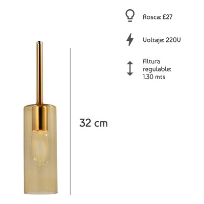 Colgante 1 Luz Coco Slim Ambar Apto Led Vidrio Moderno Cie