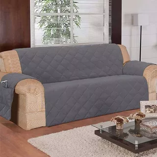 Capa Protetor Sofa Na Cor Cinza 3 Lugares Em Microfibra
