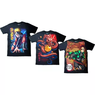 Kit 3 Camisetas Camisas Animes Series Naruto Demon Slayer