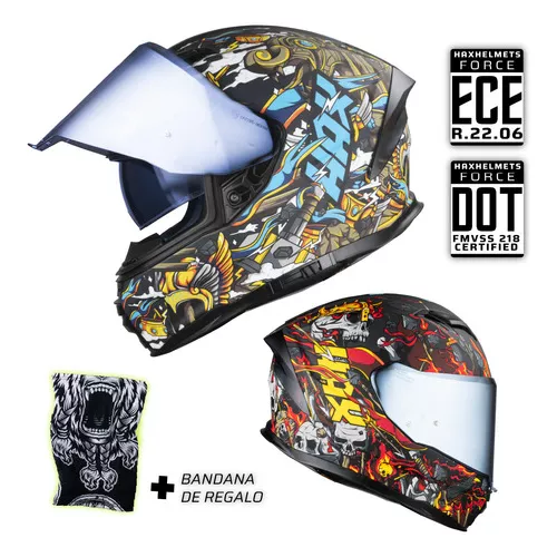 Hax Casco Moto Integral Force Negro Dot + Ece Color Rojo Tamaño del casco  L-Grande