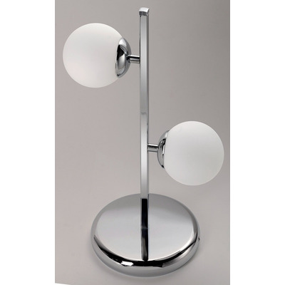 Lampara Velador Mesa 2 Luces Elyn Cromo Globo Opal Apto Led